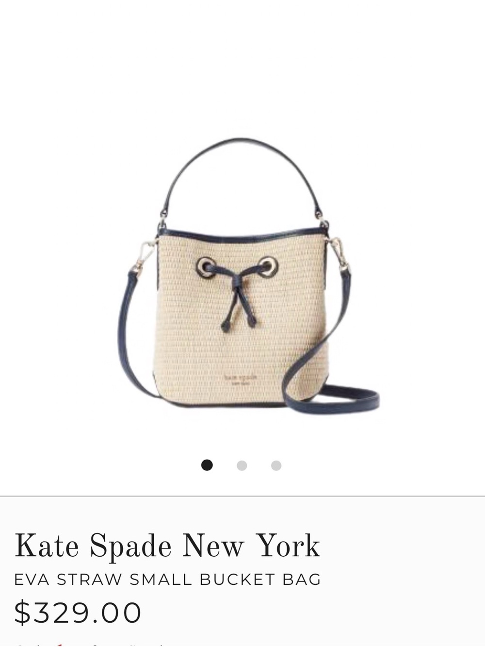 kate spade Cream and Navy Straw Crossbody Bucket Bag - Picture 6 of 7